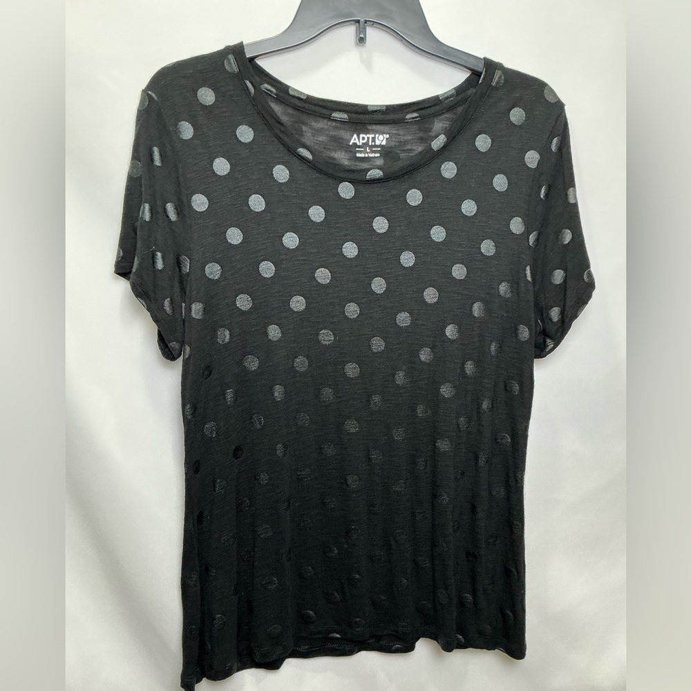 Apt. 9 Women's Black Metallic Polka Dot Top Lg